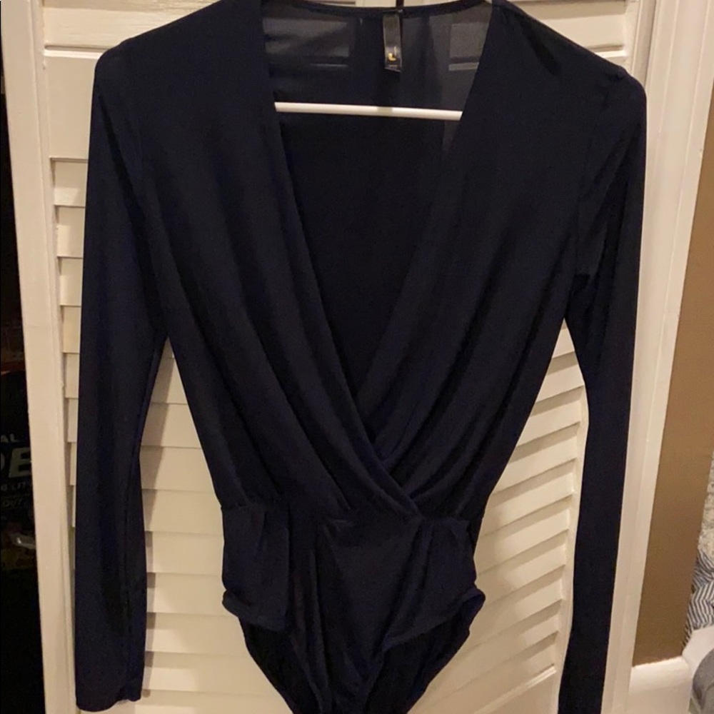 Navy blue v neck body suit